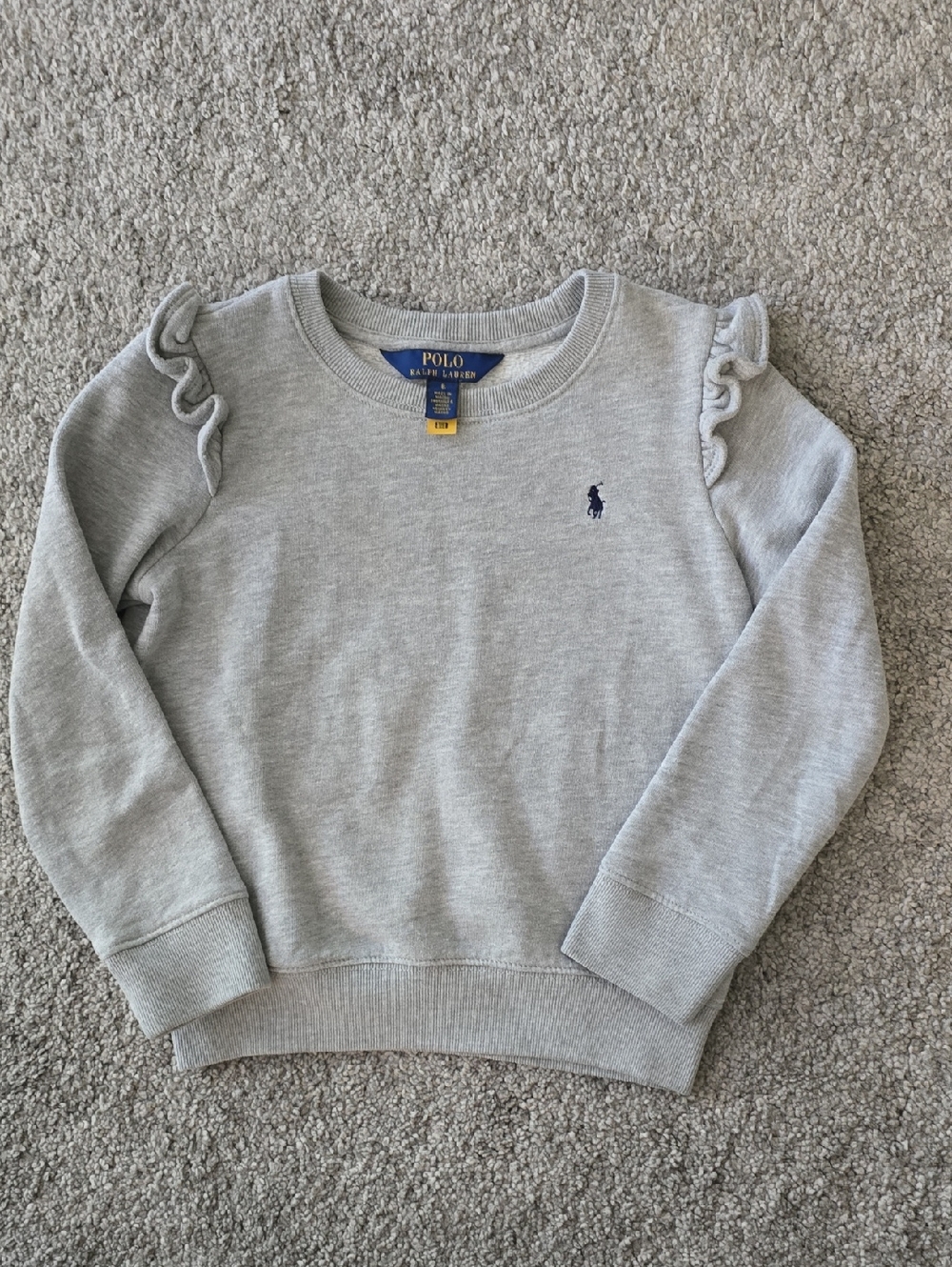 Polo by Ralph Lauren Girls' Heather Gray Ruffle Shoulder Sweatshirt